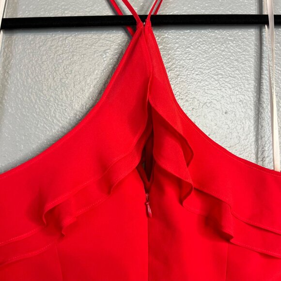 BCBGeneration Red Halter Dress‎ Size 8 Layered Ruffle High Low NEW - Picture 6 of 12